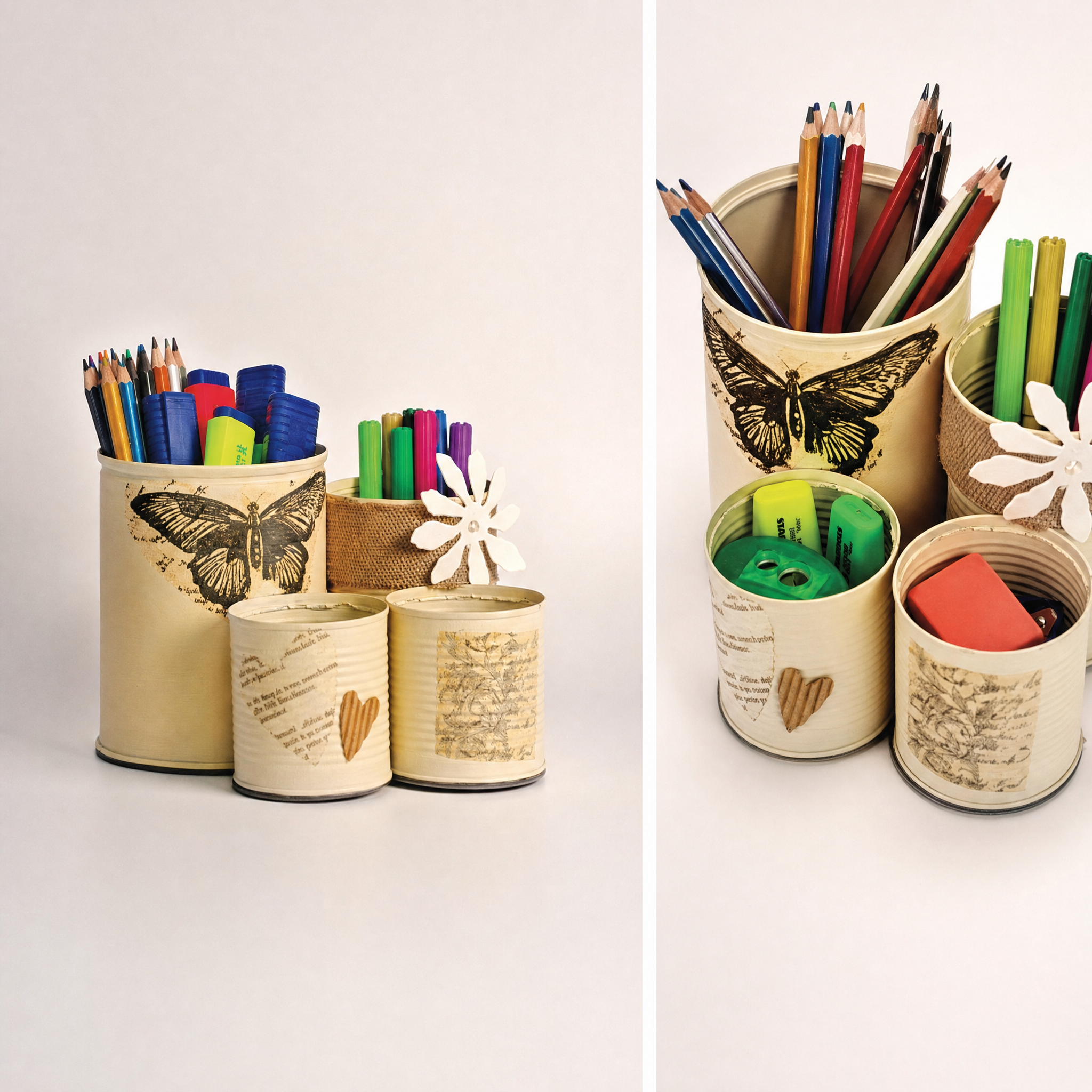 latas com a técnica decoupage
